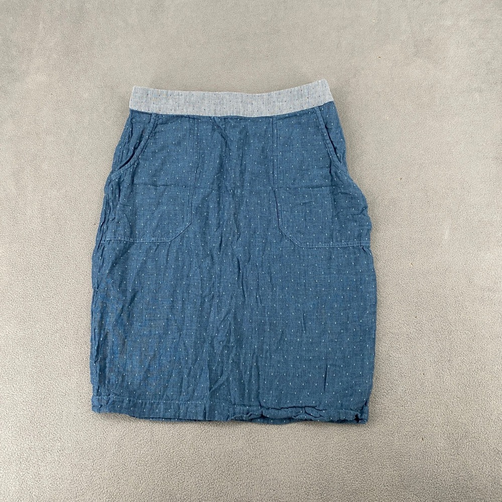 Downeast Blue Chambray Polka Dot Skirt Small Mallcore Pockets Side Zip